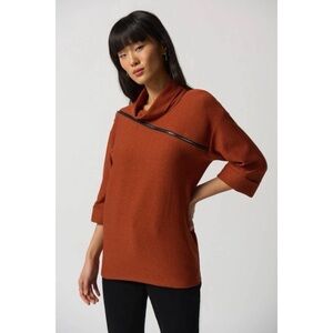 Joseph Ribkoff Tandoori Zip Detail Cowlneck Sweater 14 - Boxy Tunic 3/4 Sleeves